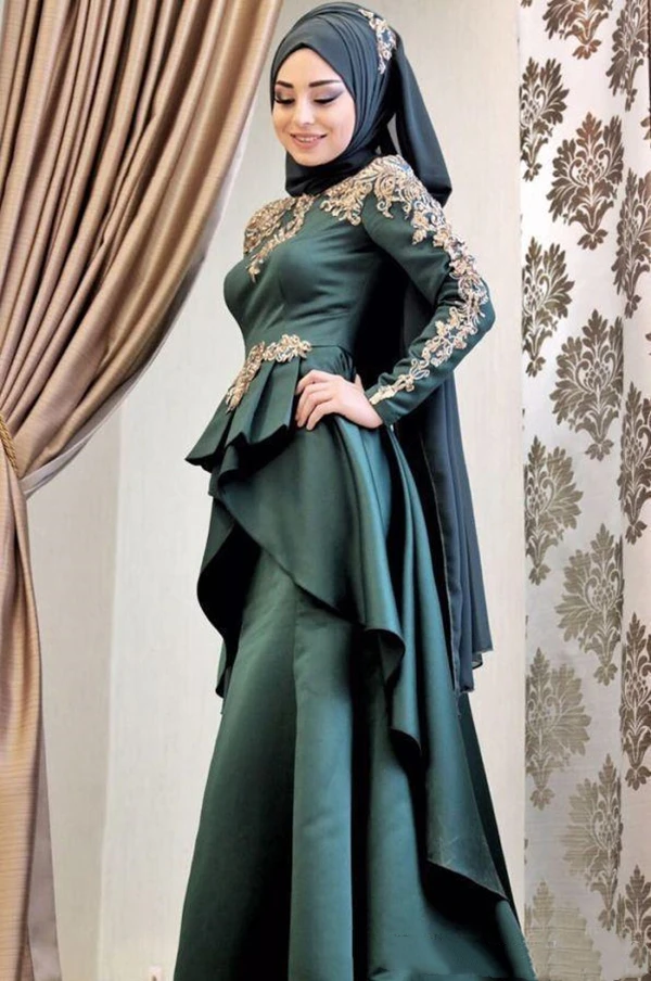 Мусульманское вечернее платье для официальных мероприятий темно-зеленая с