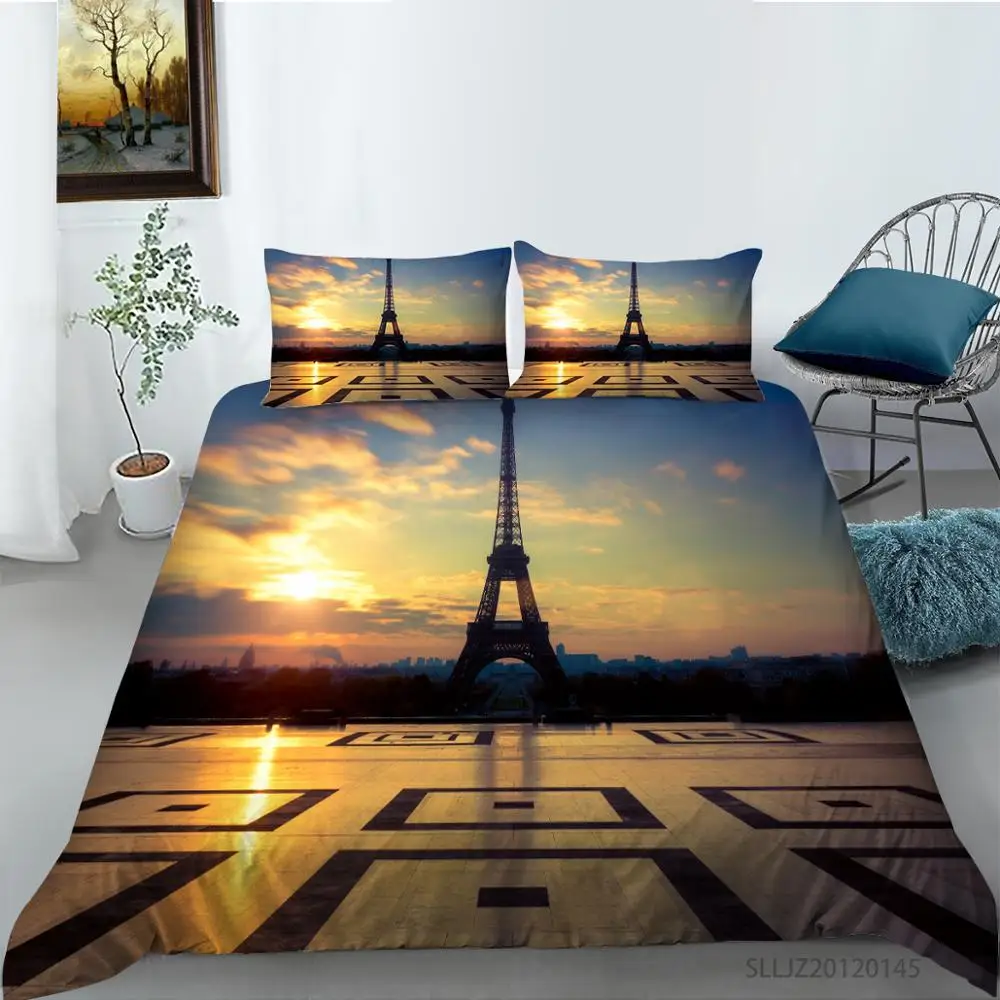 Miglior Set Di Biancheria Da Letto Con Stampa 3D Torre Di Parigi Set Copripiumino Personalizzato/King/AU Set Copripiumino/copripiumino Biancheria Da Letto Tessili Per La Casa