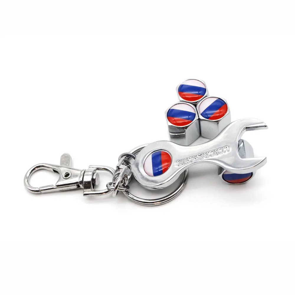 5Pcs/Set Russia Flag Style Anti-theft Car Wheel Air Tire Valves Valve Caps Stem with Wrench Keychain Ring Spanner New | Автомобили и