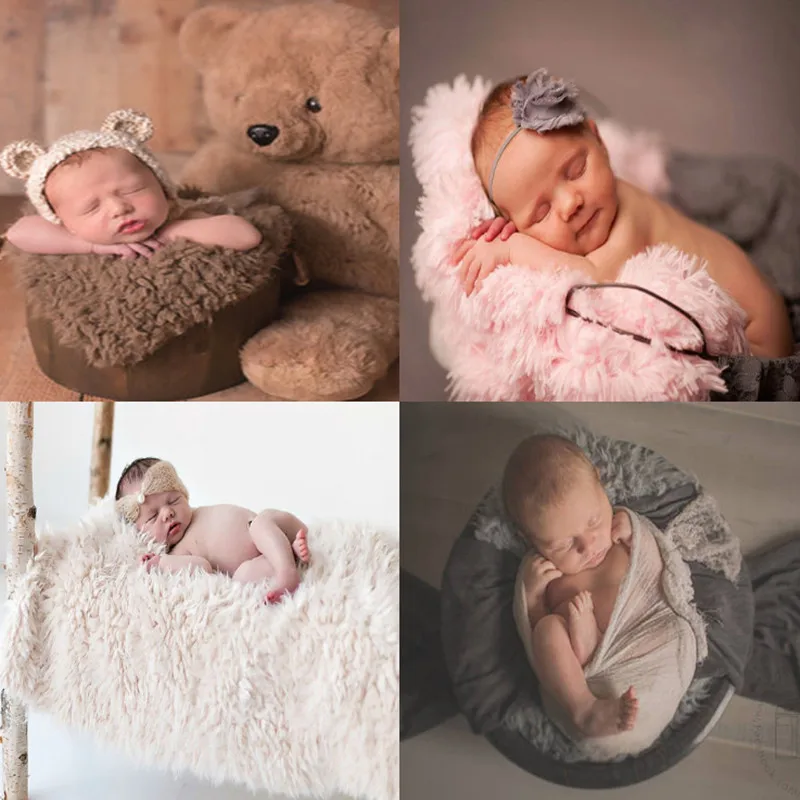 

2020 New Soft Baby Plush Blankets Newborn Faux Fur Blankets Background Photography Props Cute Infant Kids Photos Props 3 Colors