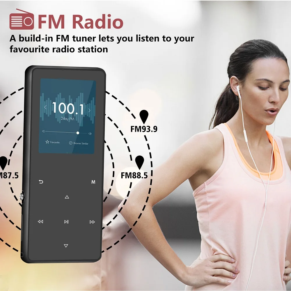 

MP3 Player with Bluetooth Speaker Touch key Built-in 8GB HiFi Mini Portable Walkman with radio FM recording