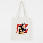 Холщовые сумки в стиле панк, Новые поступления, лидер продаж, модные женские сумки для покупок, сумки на плечо, сумка Mia Wallace с рисунком персонажа