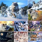 Алмазная 5D картина сделай сам, вышивка крестиком, волк, животное, алмазная вышивка, полная выкладка, Круглый Мозаичный набор стразы, зимний пейзаж, искусство