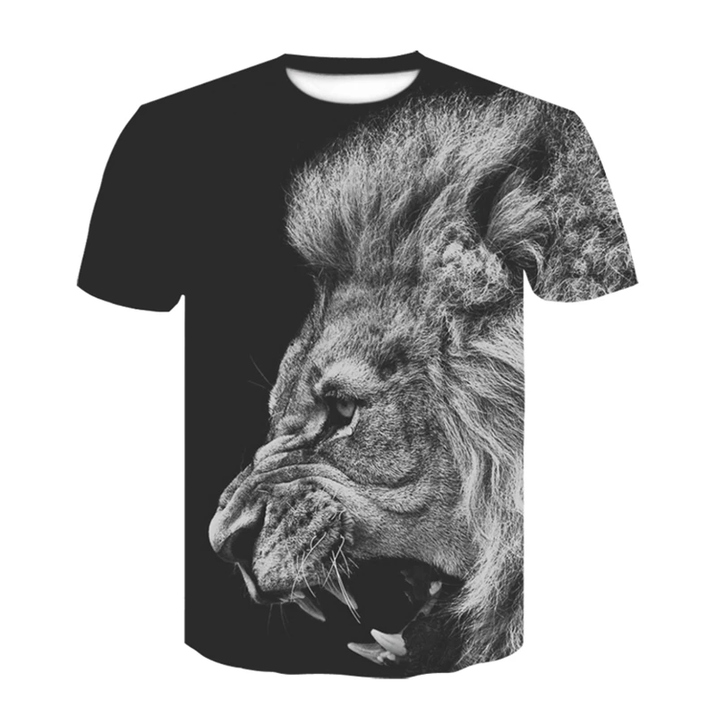 Мужская футболка с 3D принтом льва Повседневная и модная круглым вырезом коротким