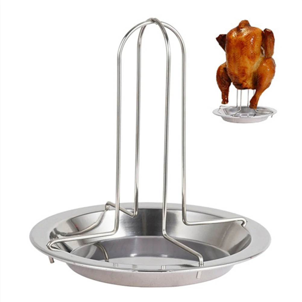 

Folding Stainless Steel Chicken Roaster Rack Cooking Grill Pan Tool Portable Duck Holder Grill Stand Roasting for Camping Picnic