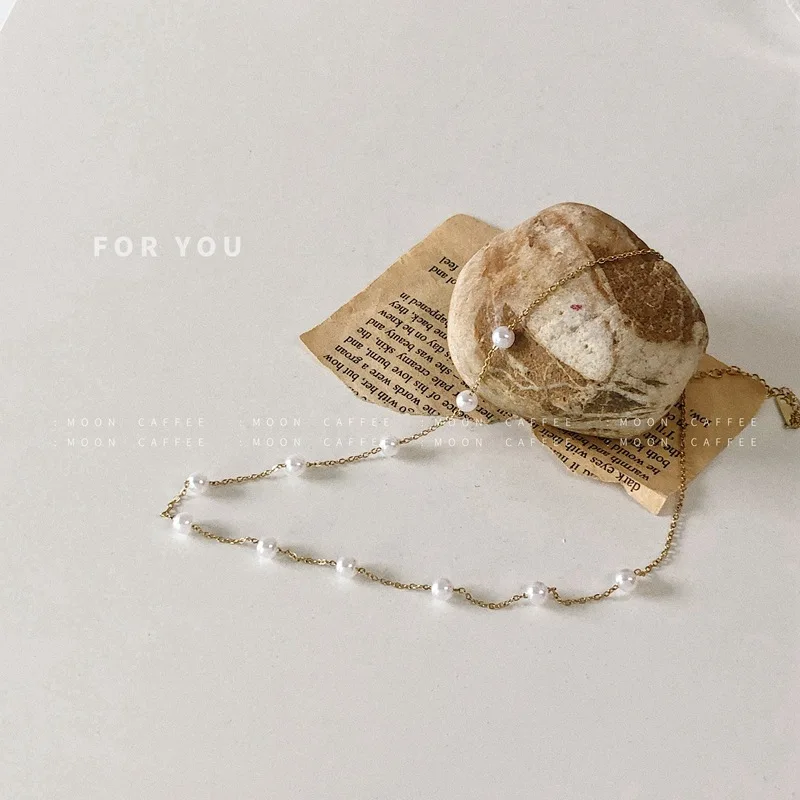 

[FVFV]2021 All over the sky star gold pearl necklace chain of clavicle female fashion temperament fairy necklace tide