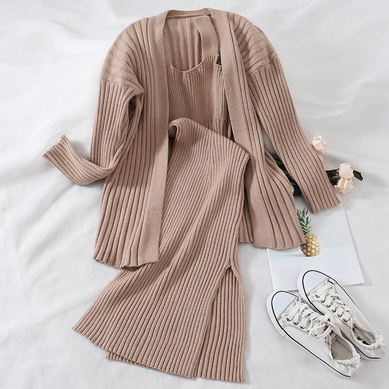 Женский трикотажный комплект из двух предметов однотонный свободный кардиган и