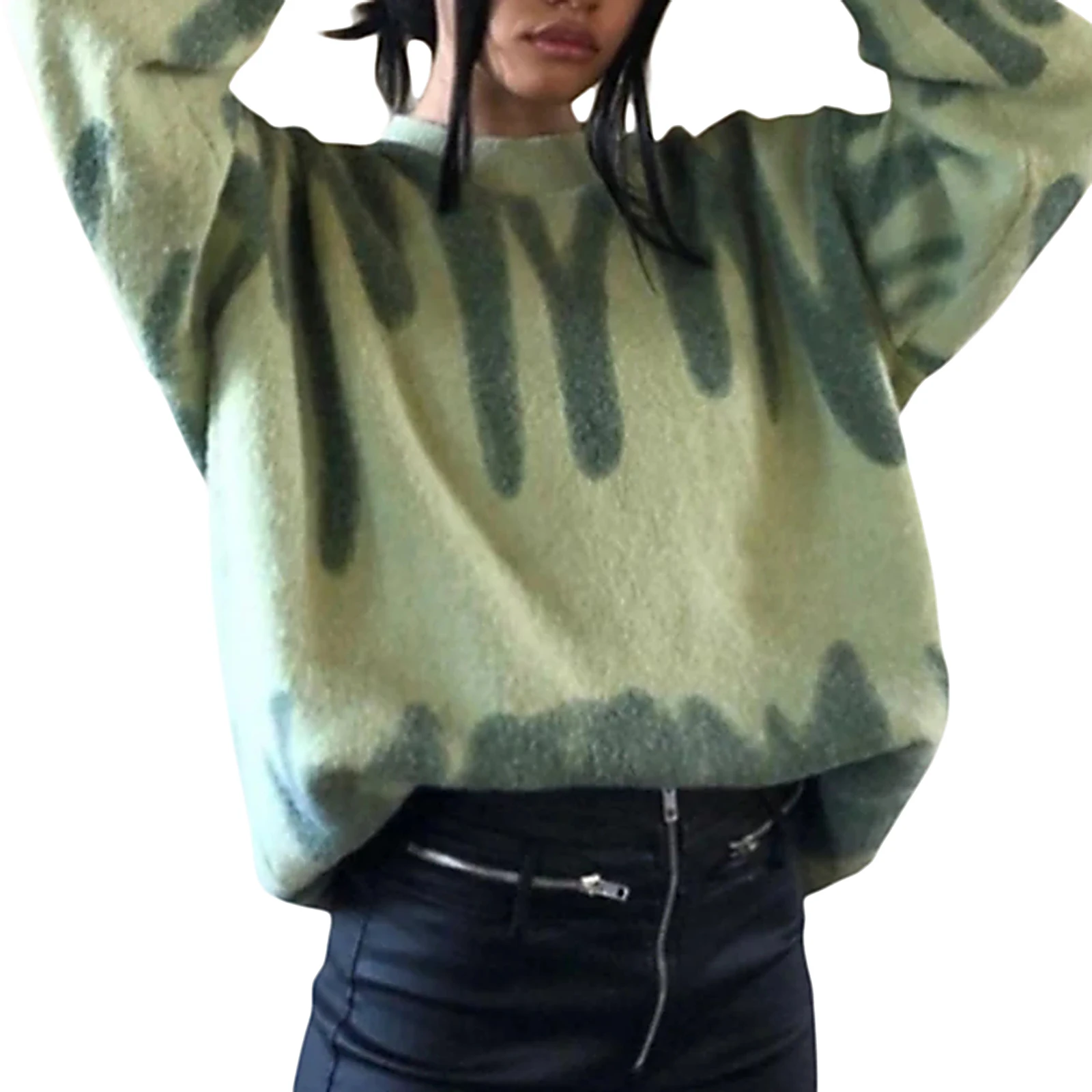 

Women Print O Neck Loose Sweater Long Sleeve Autumn Spring Female Fashion Knitted Casual Vintage Pullover Jumpers Sweater
