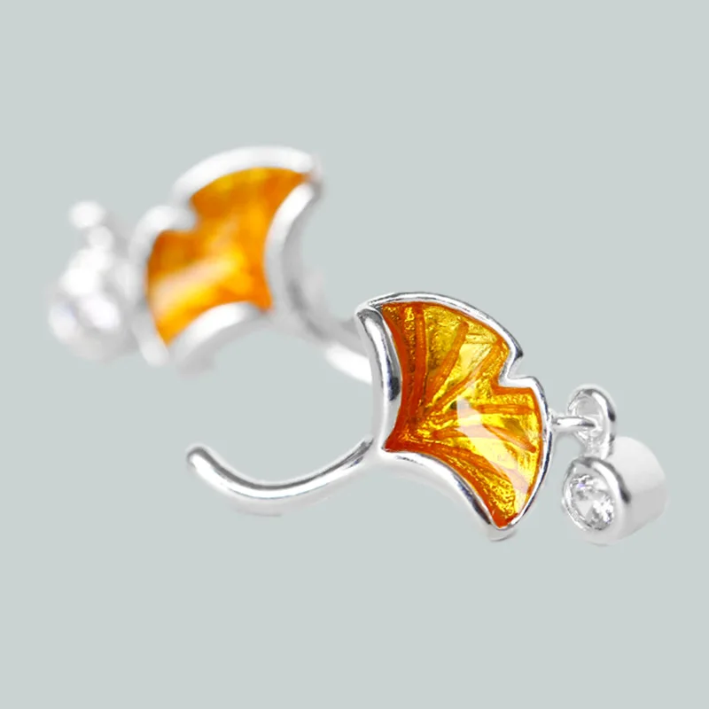 Серебряный цвет циркон эмаль Ginkgo Женская Сережка-гвоздик ювелирные изделия 2020