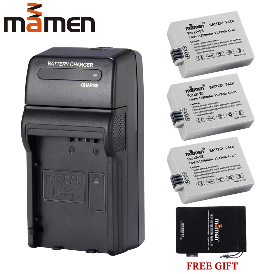 Mamen 3 шт. перезаряжаемый LPE5 LP E5 Аккумулятор для цифровой камеры + одно зарядное