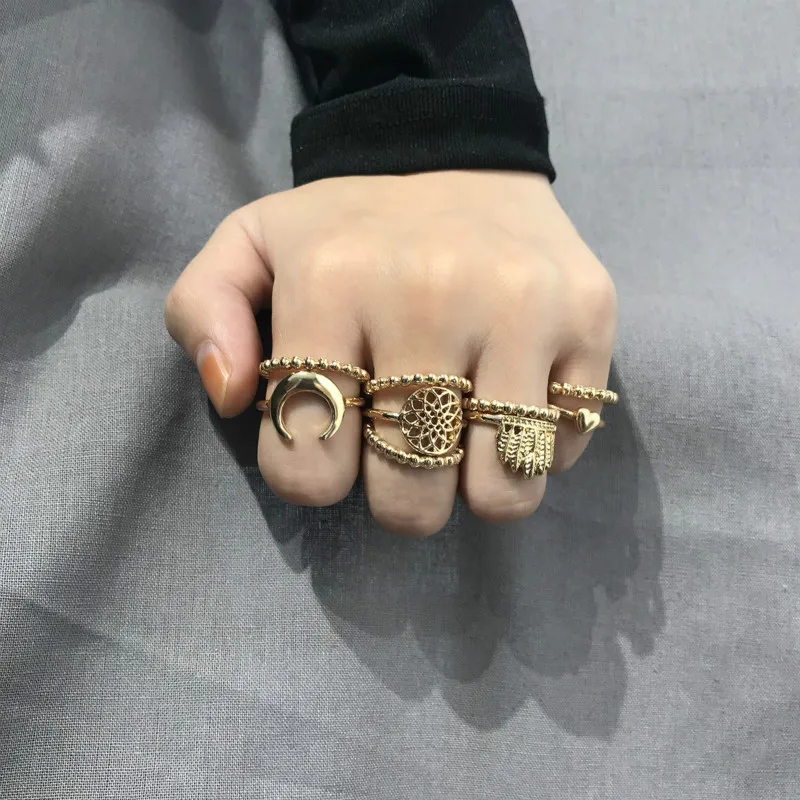 Богемные металлические полые лунные Кольца Набор 9 шт./компл. этническое