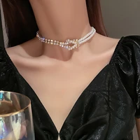 2021 new fashion korean style pearl crystal choker necklaces for women short chain rhinestone necklaces statement jewelry