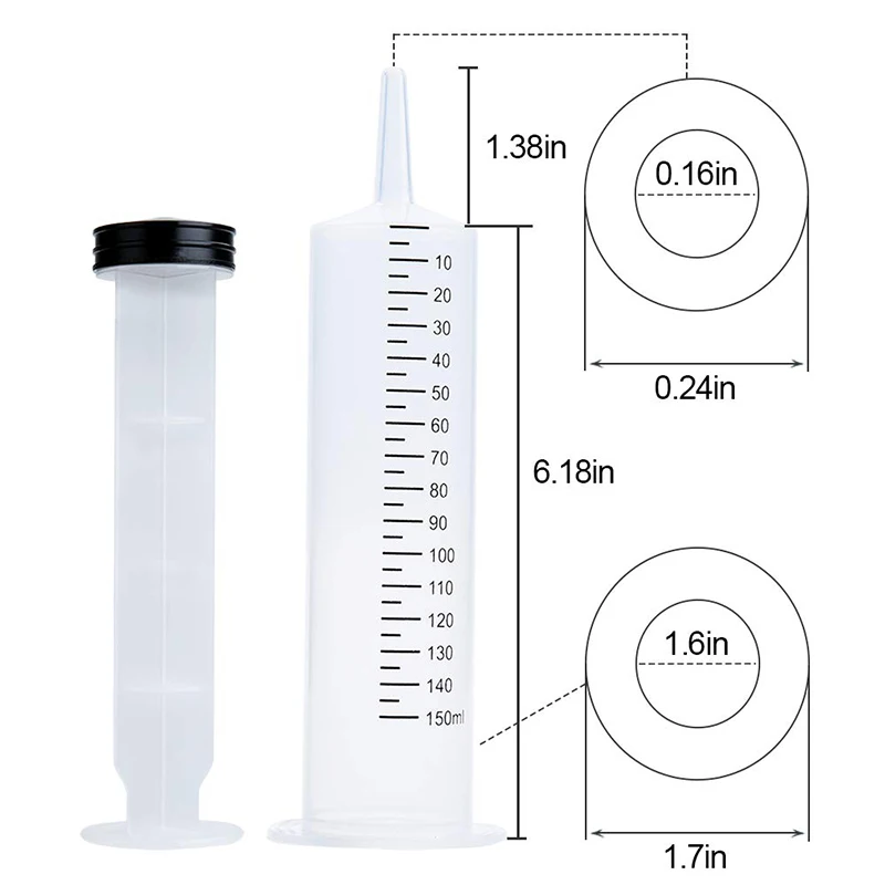 

5 Pcs 150Ml Plastic Syringe Without Needle, Sterile Individual Wrap for Scientific, Measurement Multiple Uses Tools