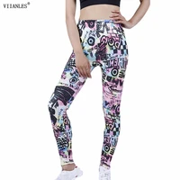 viianles workout sporting elastic breathable fitness leggings color letter graffiti printing outdoor sportswear skinny leggins
