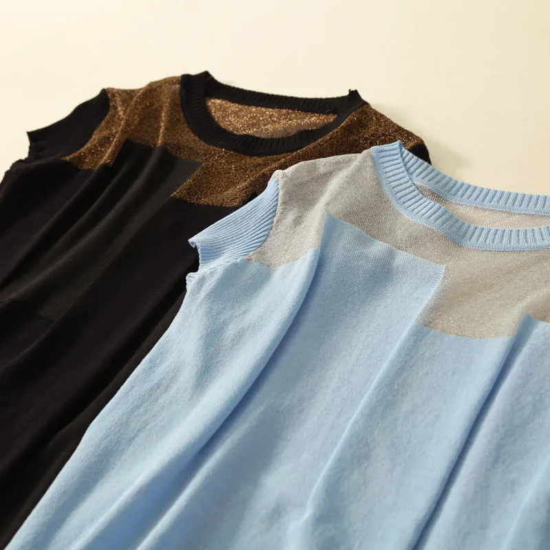 

Blusas Mujer De Moda 2021 Verano Blouse Women Short Sleeve Women Shirts O-neck Black Knitted Blouse Shirt Women Tops Blusa D482