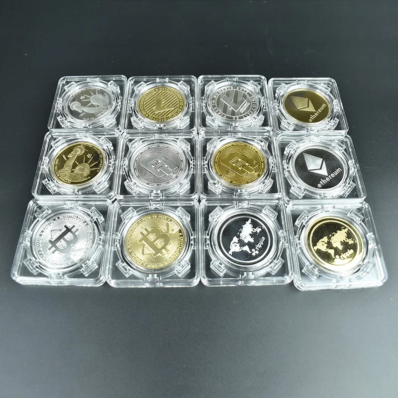 40mm Gold Bitcoin Coin with Spin rotatory showing Case Litecoin Eth XRP Cryptocurrency Metal coin For collection | Дом и сад