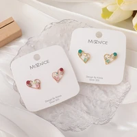 korean color love 925 silver needle earrings design simple compact and fashionable exquisite zircon oblique love earrings