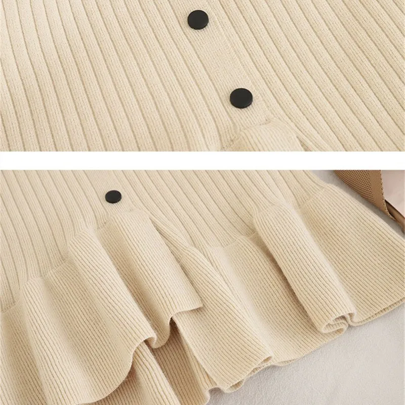

2021 Spring Autumn Split Single-Breasted Mermaid Slim Skirt Women Half-Length High Waist Knitted Irregular Ruffle Sweater Skirt