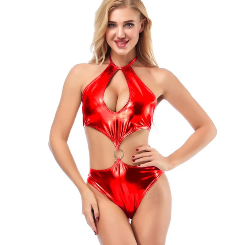 Сексуальный блестящий женский слитный купальник с базовым слоем экзотический