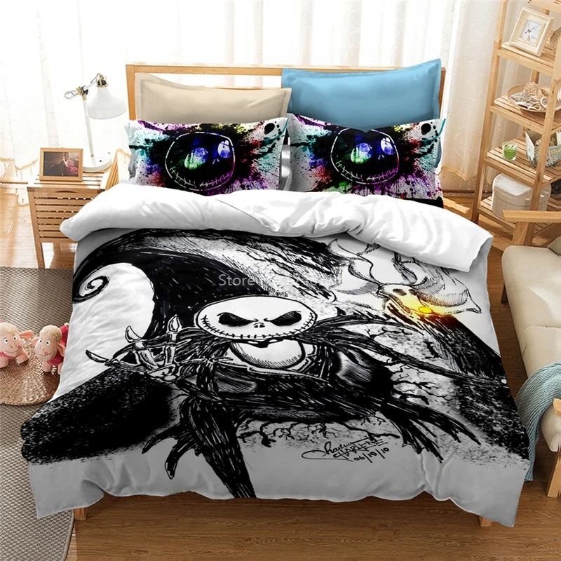 

3D Nightmare Before Christmas King Size Bedding Set Soft Comfortable Bed Linens Bedclothes Home Textile for Lover Couple Gift