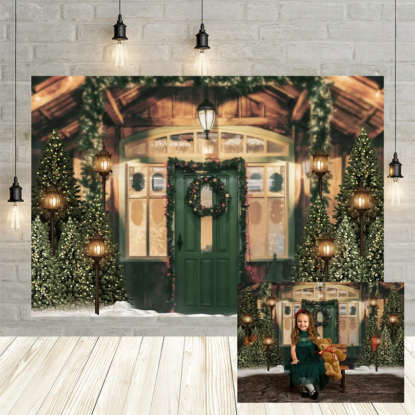 

Фоны для фотосъемки с изображением рождественской елки, подарок на зеленую дверь с омелой, венок для фотостудии, декор для фотосъемки