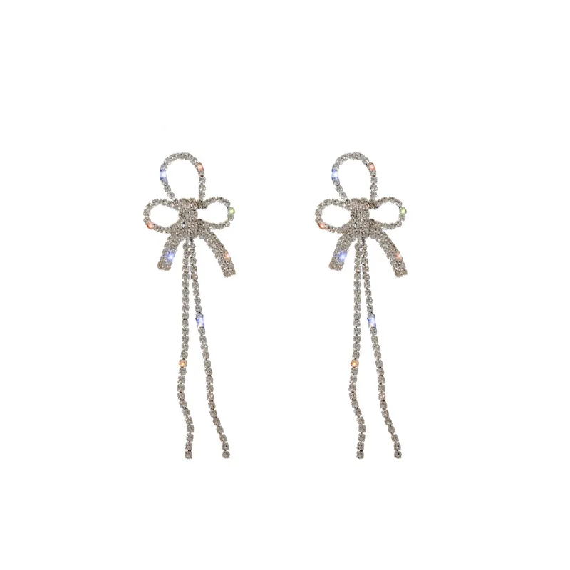 

Inlaid with Cubic Zircon Delicate Silver Colour Earrings Jewelry Gold Colour Bowknot Tassel Earring for Women