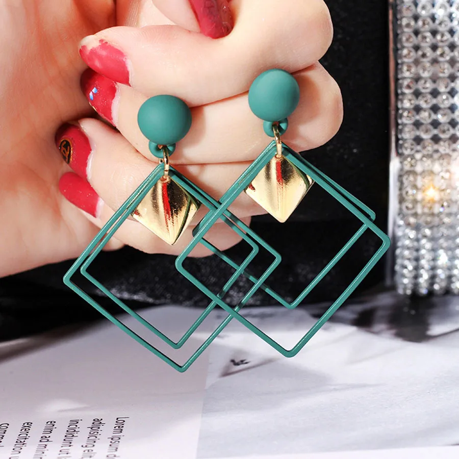 RAVINOUR Brincos Femme Bijoux, большие двойные квадратные висячие серьги, женские модные ювелирные изделия в стиле панк, золотая металлическая длинная серьга