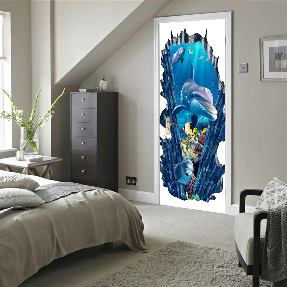 

3D creative Smiling arctic wolf door stickers wall stickers self-adhesive waterproof removable