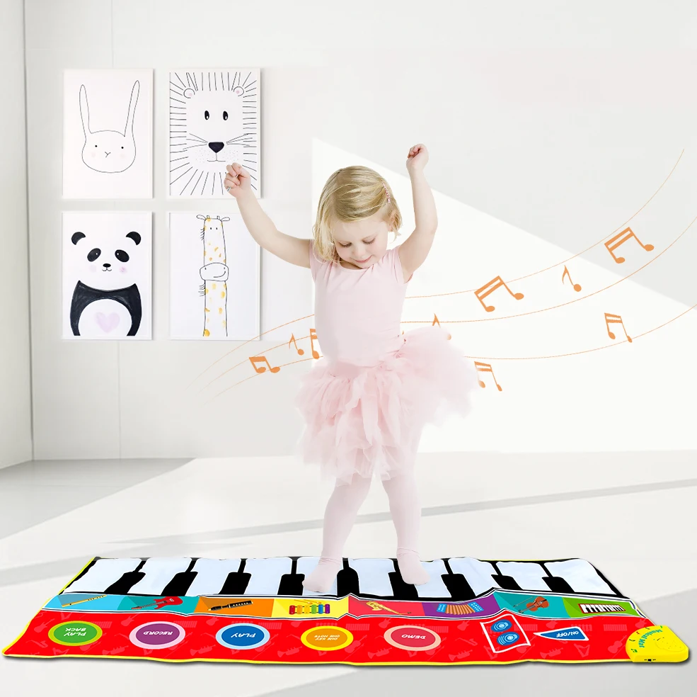 

148x60cm Big Size Music Piano Carpets & 8 Instruments Guitar Accordion Violin Sounds Musical Play Mat Educational Toys for Kids
