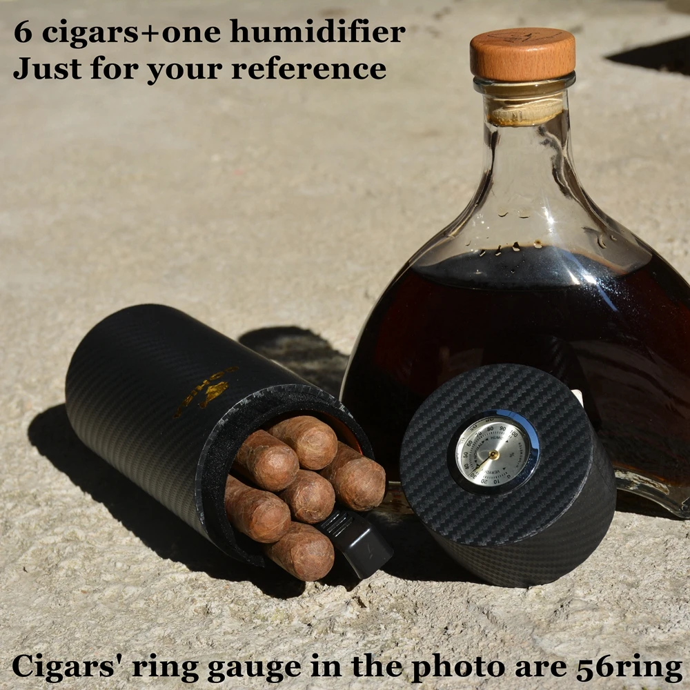 Чехол для сигар COHIBA, карбоновое волокно, дерево кедра с подкладкой, трубка, мини, для путешествий, коробка с гигрометром внутри, с длинным увлажнителем