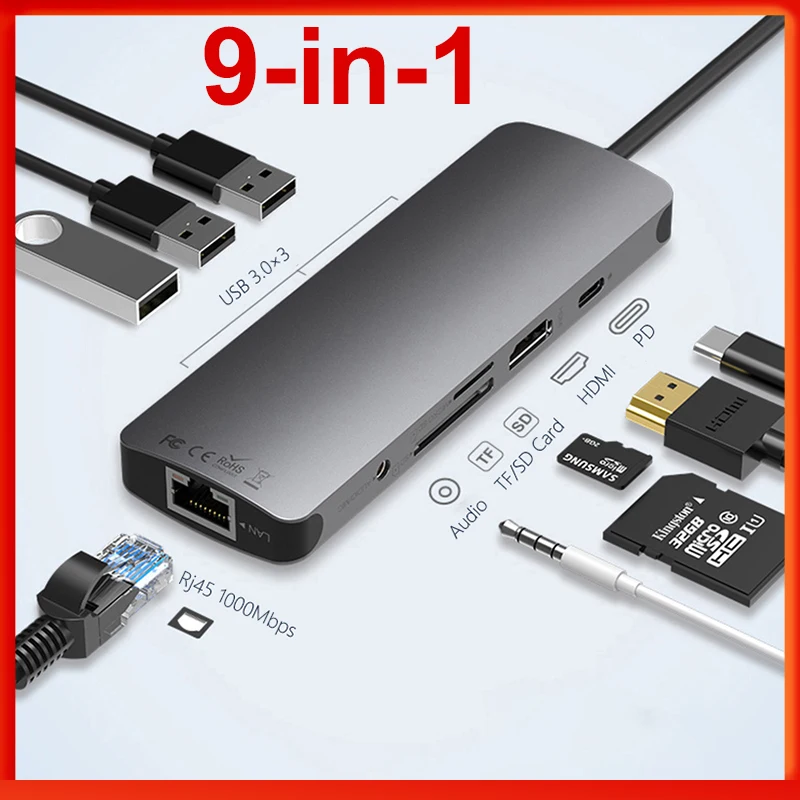 

Hot Selling 9 Port Hub 2022 3.0 3.O In One 1 Laptop Display Adapter Usb-C