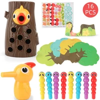kids toy magnetic wooden woodpecker catch the worms animal game toy for baby fishing insect birthday toy gifts toddler learning
