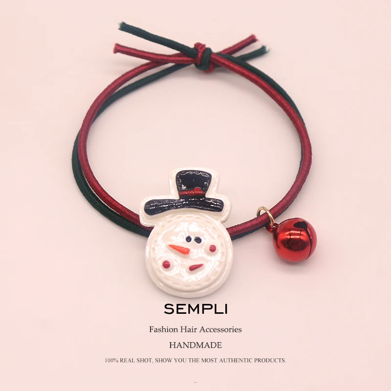 Cute Snowman 1 Sempli, 22 вида, высокие нейлоновые резинки, рождественский сезон, колокольчик, эластичные резинки для волос, для женщин, девочек, Санта Клаус, Рождественская елка, головные уборы - Цвет: Cute Snowman 1