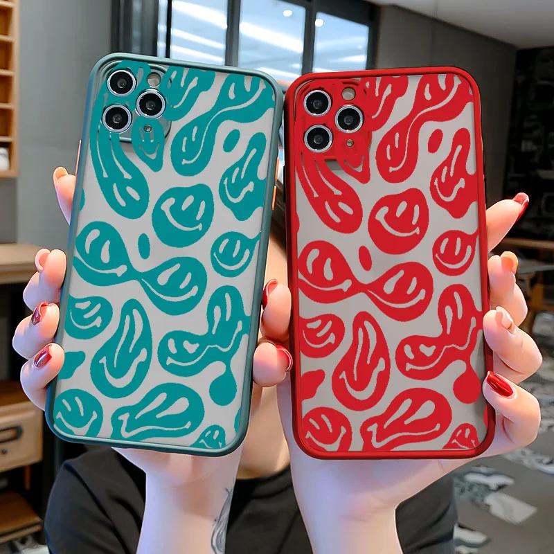 funny trippy smiley face phone cases for iphone 11 12 13 pro max 6s 7 8 plus se2020 x xs max xr hard matte back shockproof cover free global shipping