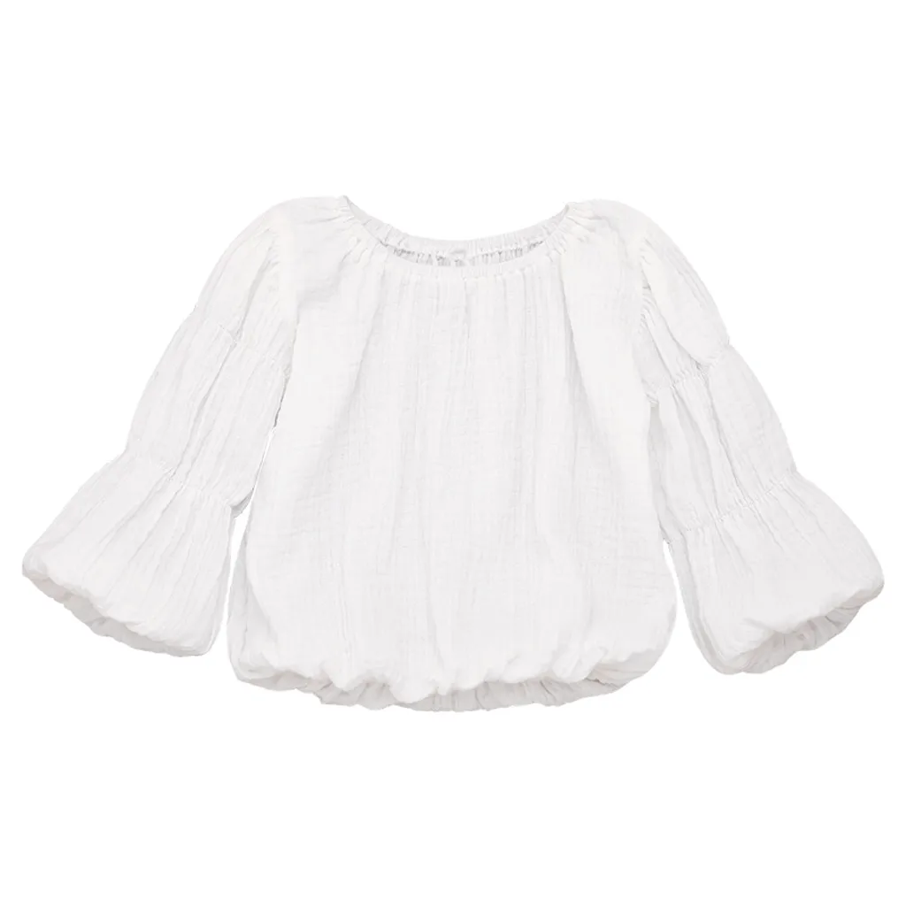 Белый Baby Boy Girl T-shirt Toddler Kids Clothes Solid Puff Sleeve T shirt Tops Clothes Spring Autumn Children Girls Outfits - Цвет: Белый