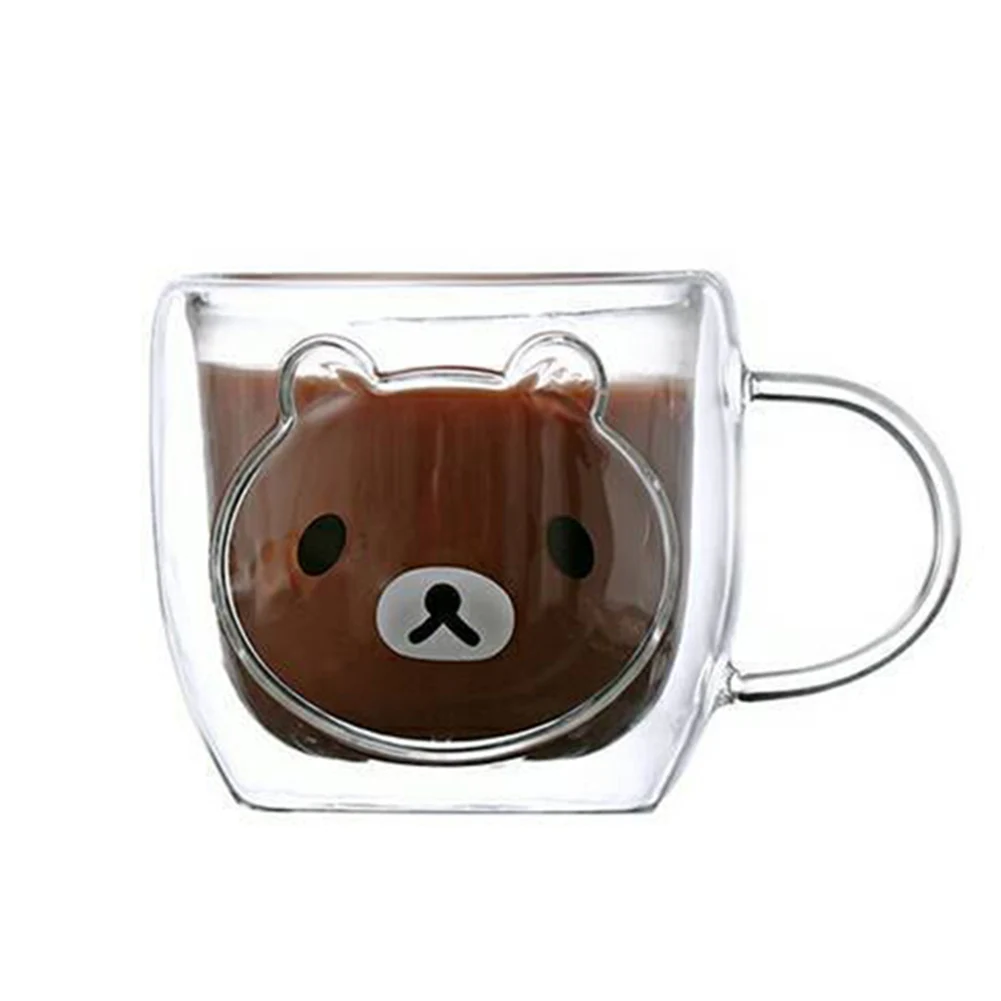 

Double-layered Glass Cartoon Bear Heat Resistant Coffee Drink Cup Creative Milk Juice Cup Glass Home Dining Table Adorable