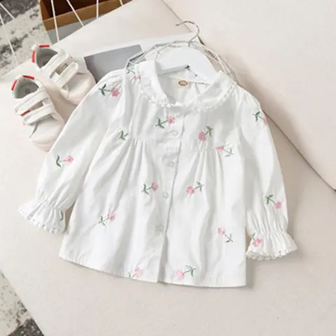 

Girl's Shirt Children's Spring and Autumn Casual Long-Sleeved Shirt Little Girl All-Matching Western Style