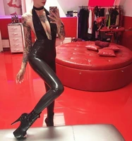 womens black latex bodysuit fetish halter design latex catsuit costume no zipper