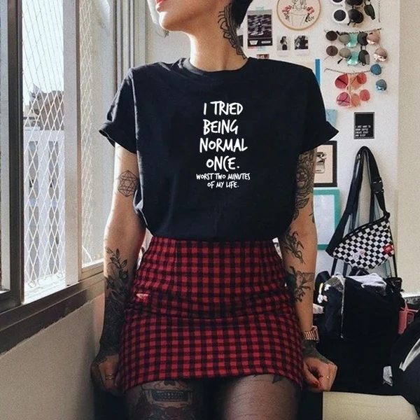 

I tried being normal gothic women fashion pure cotton casual hipster grunge tumblr young street style tees t shirt party tops