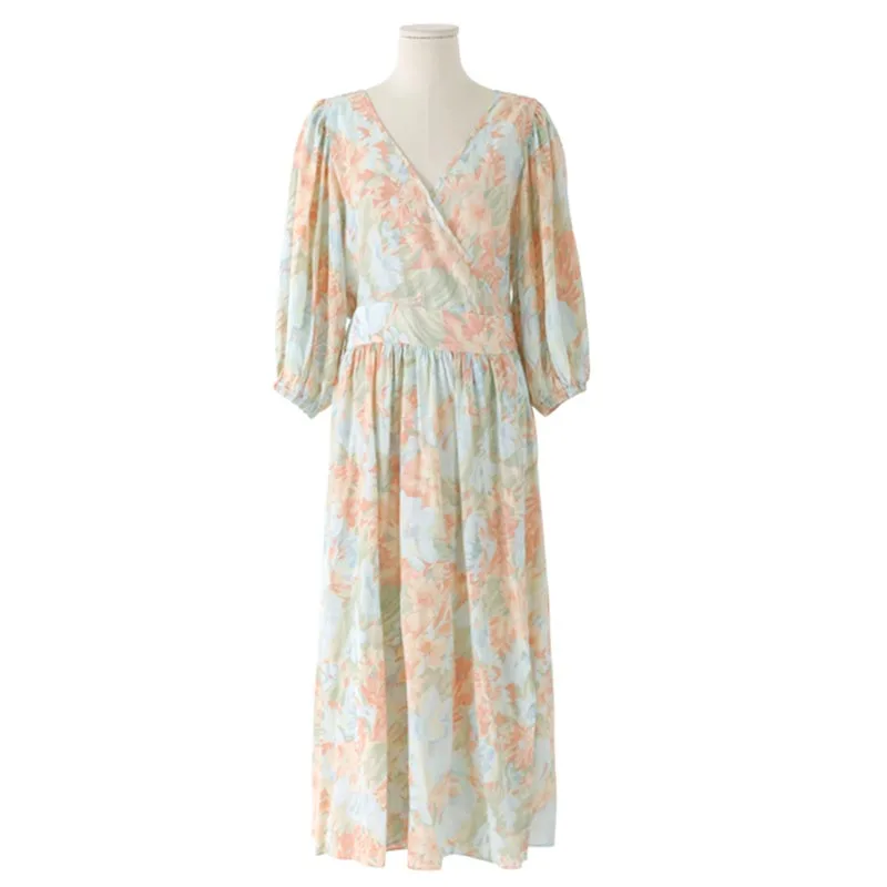 

Party Midi Dress Casual Dye Spring Beach Long Dress 2021 Summer Korean Floral Print Dress Women Elegant French Retro Designer