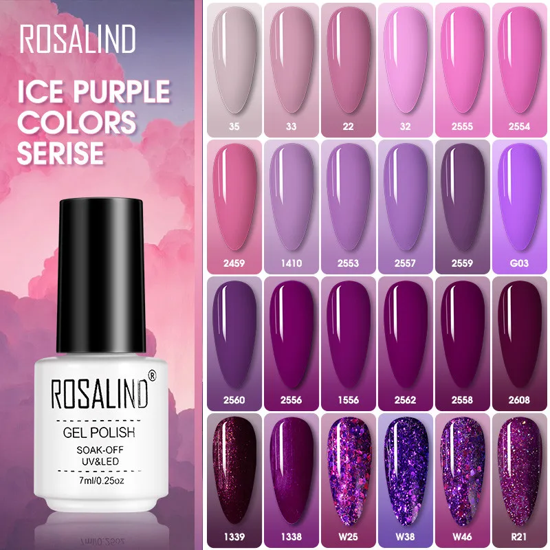 

ROSALIND Nail Polish Ice purple Serise Nail Art All for Manicure Need UV LED Base Top coat Primer Gel Varnish hybrid Gel polish