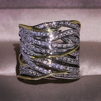 new gold silver plate color big band wing feather ring for women wedding engagement fashion jewelry with zircon stone wholesale