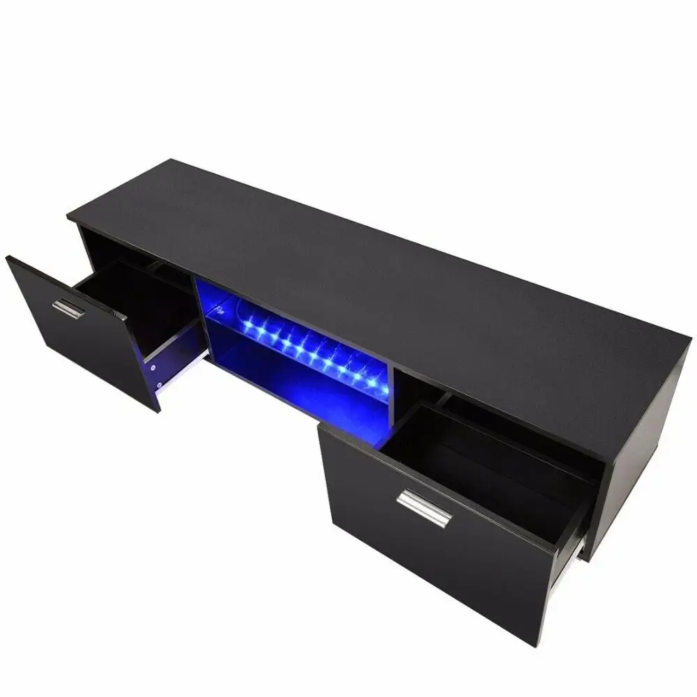 Черный глянец 63 &quotтумба под Телевизор с светодиодный светильник 2 ящика консоль