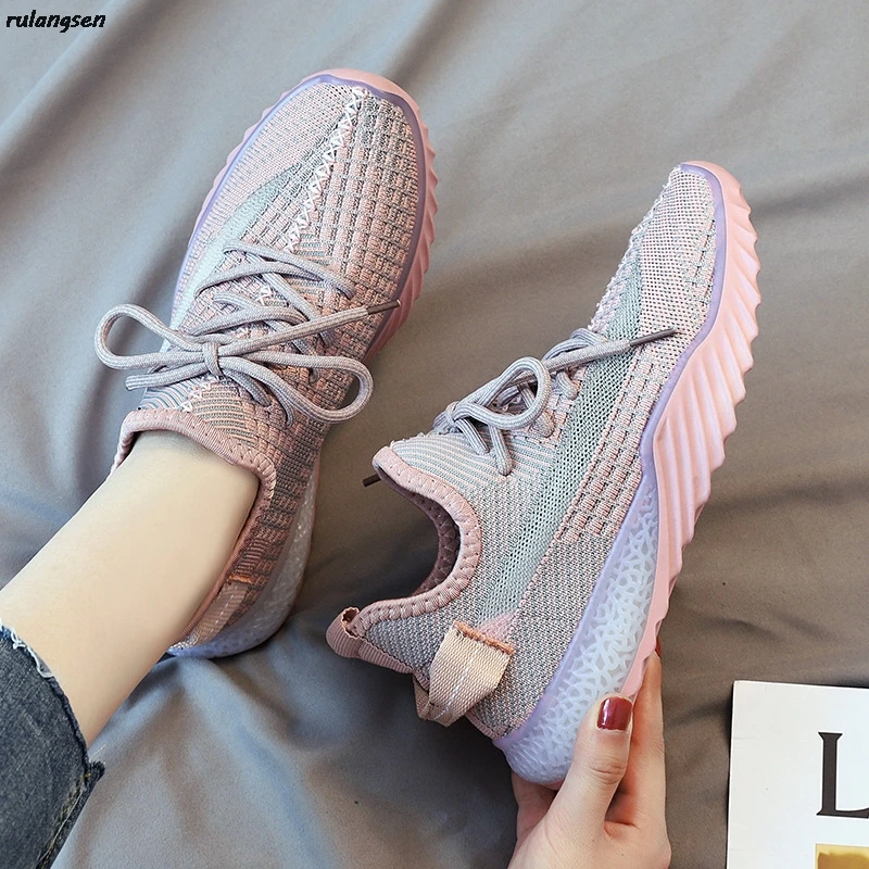 

2021 Spring And Summer Korean Version Of Knitted Daddy Shoes Ins Jelly Bottom Coconut Shoes Flying Shoes Sports Women