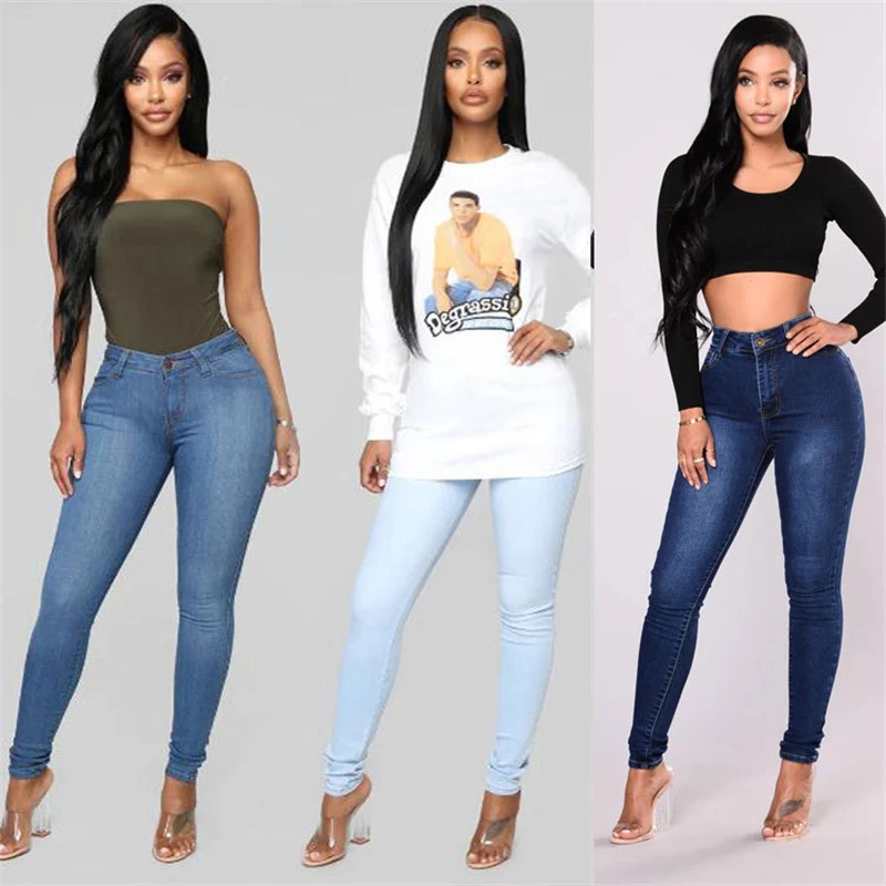 Новейшие модные популярные женские джинсовые узкие брюки с высокой талией, эластичные джинсы, узкие джинсы-карандаш, женские повседневные ...