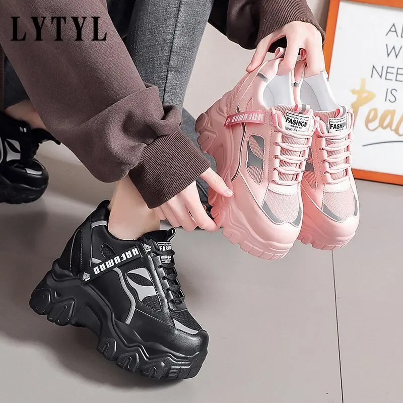 

2021 Spring Women Casual Sports High Platform Shoes All-match Comfortable Women's Chunky Sneakers Mesh Breathable B20-366