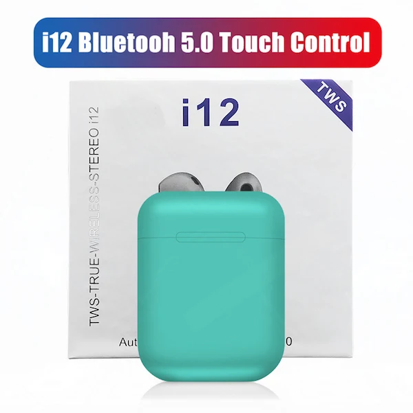 TWS Green I12 Наушники Беспроводные Bluetooth 5,0 Спортивные Беспроводные наушники с аксессуары для наушников кожаный чехол для i9s i10 i7s i200 TWS - Цвет: TWS Green