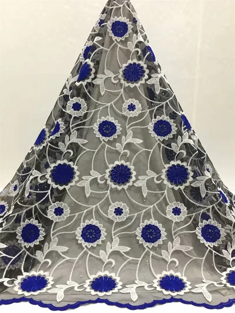 Beautifical african lace fabrics New design nigerian tulle mix blue guipure flowers for dress 5yards ML25N153 | Дом и сад