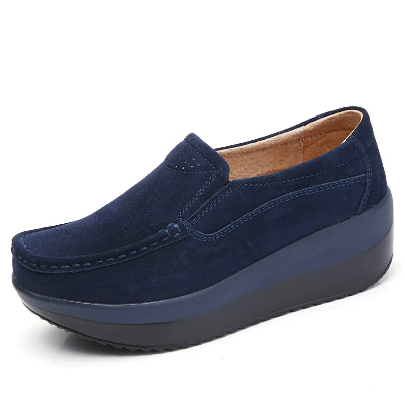 Women Flat Platform Loafers Ladies Elegant Suede Leather Moccasins Shoes Woman Slip On Moccasin Women's Blue Casual | Обувь