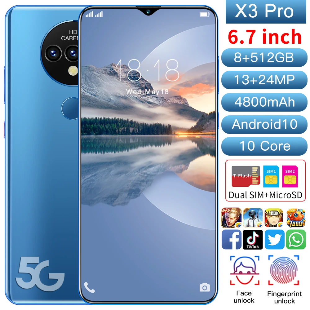 

X3 Pro 6.7-inch Smartphone 12GB+512GB HD Display Android Mobilephone 48mp Camera 4800mah Power Storage Global Version 5G Phone